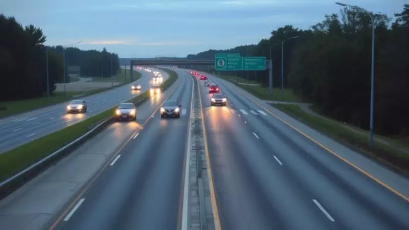 Cars on a highway responsibly using high beam