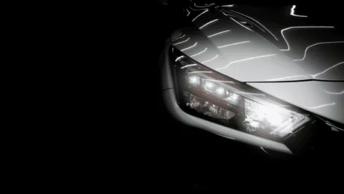 a car with a headlight beam pattern